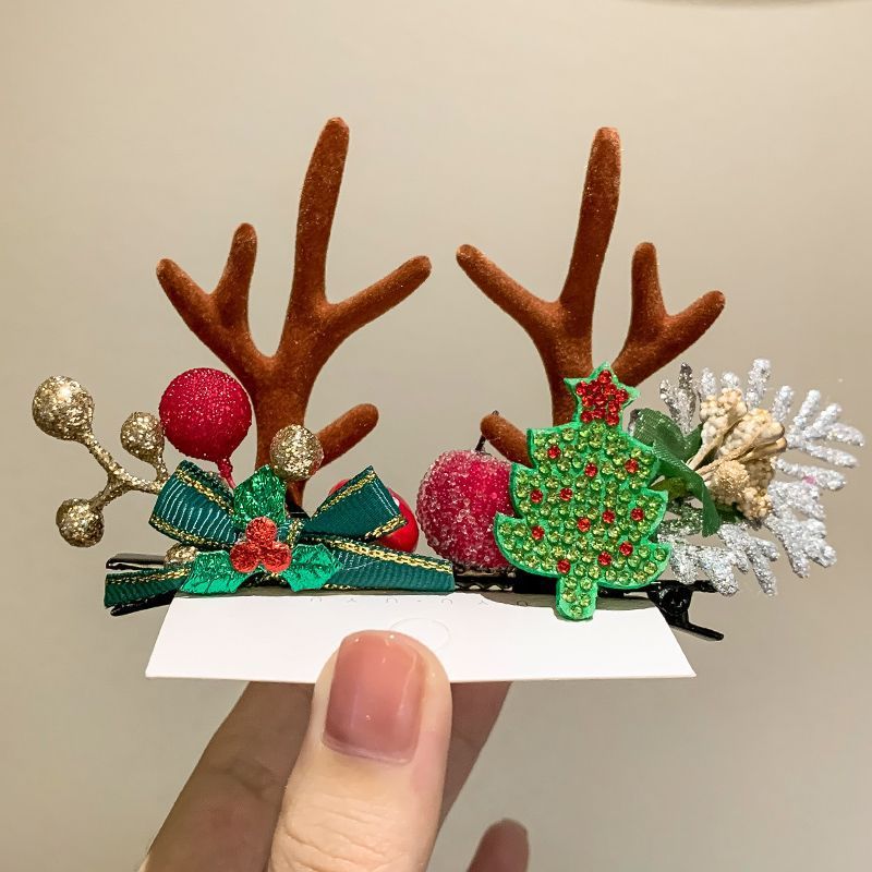 Wholesale Christmas Deer Antler Alloy Hair Clips