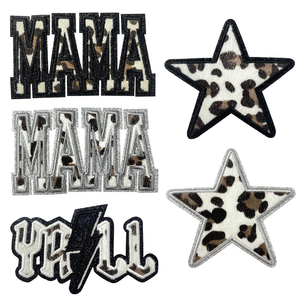 Wholesale Leopard Print MAMA Iron On Embroidered Patch DIY Fashion Accessory For Hats Bags Clothing Gift Boutique