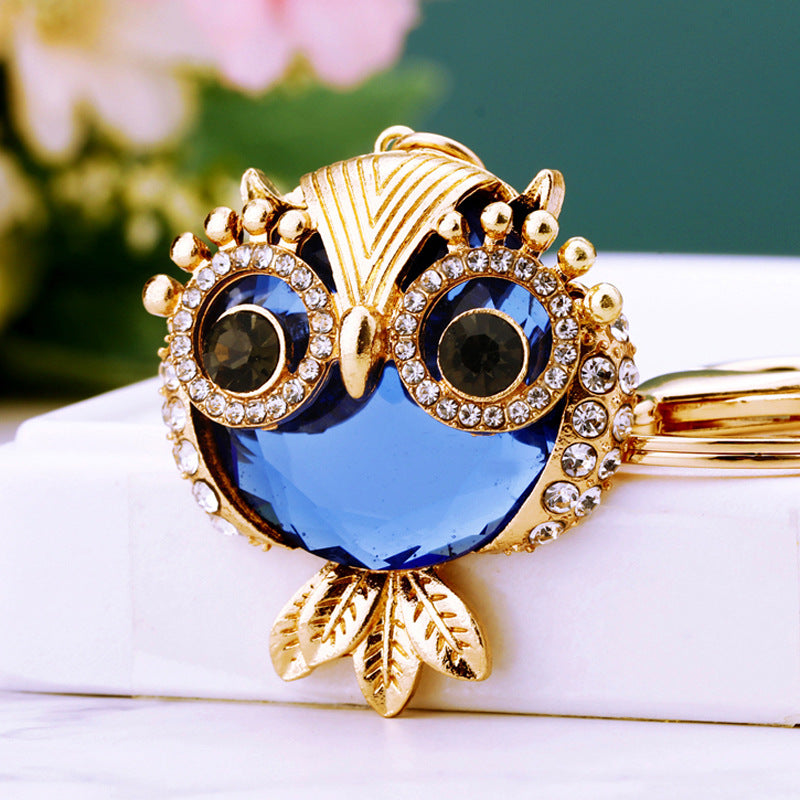 Wholesale Pink Rhinestone Owl Car Keychain Metal Key Ring Bag Charm Fashion Accessory Gift