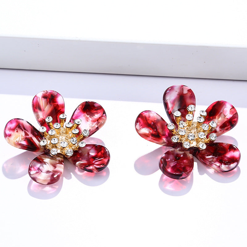 Wholesale Diamond Studded Acrylic Flowers Earrings