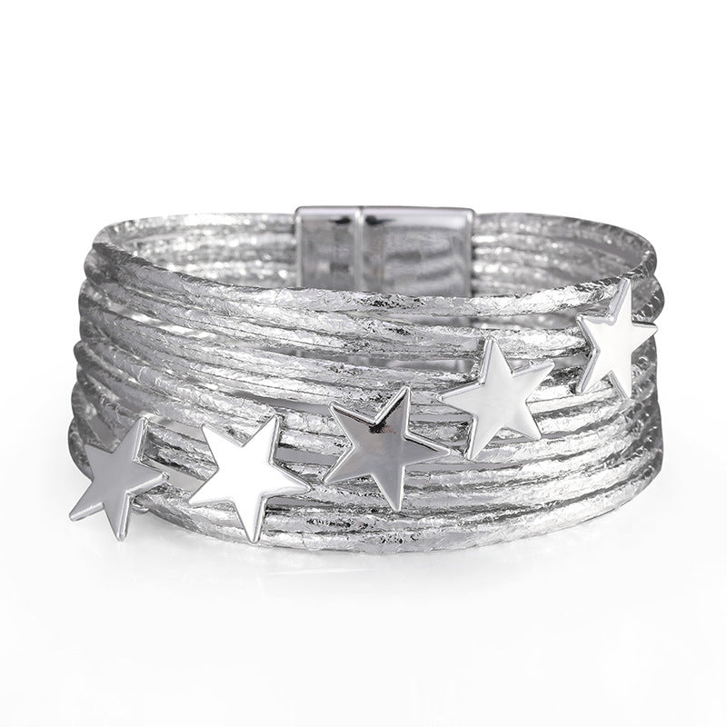 Wholesale Multi-layer PU Magnetic Buckle Creative Five-pointed Star Bracelet