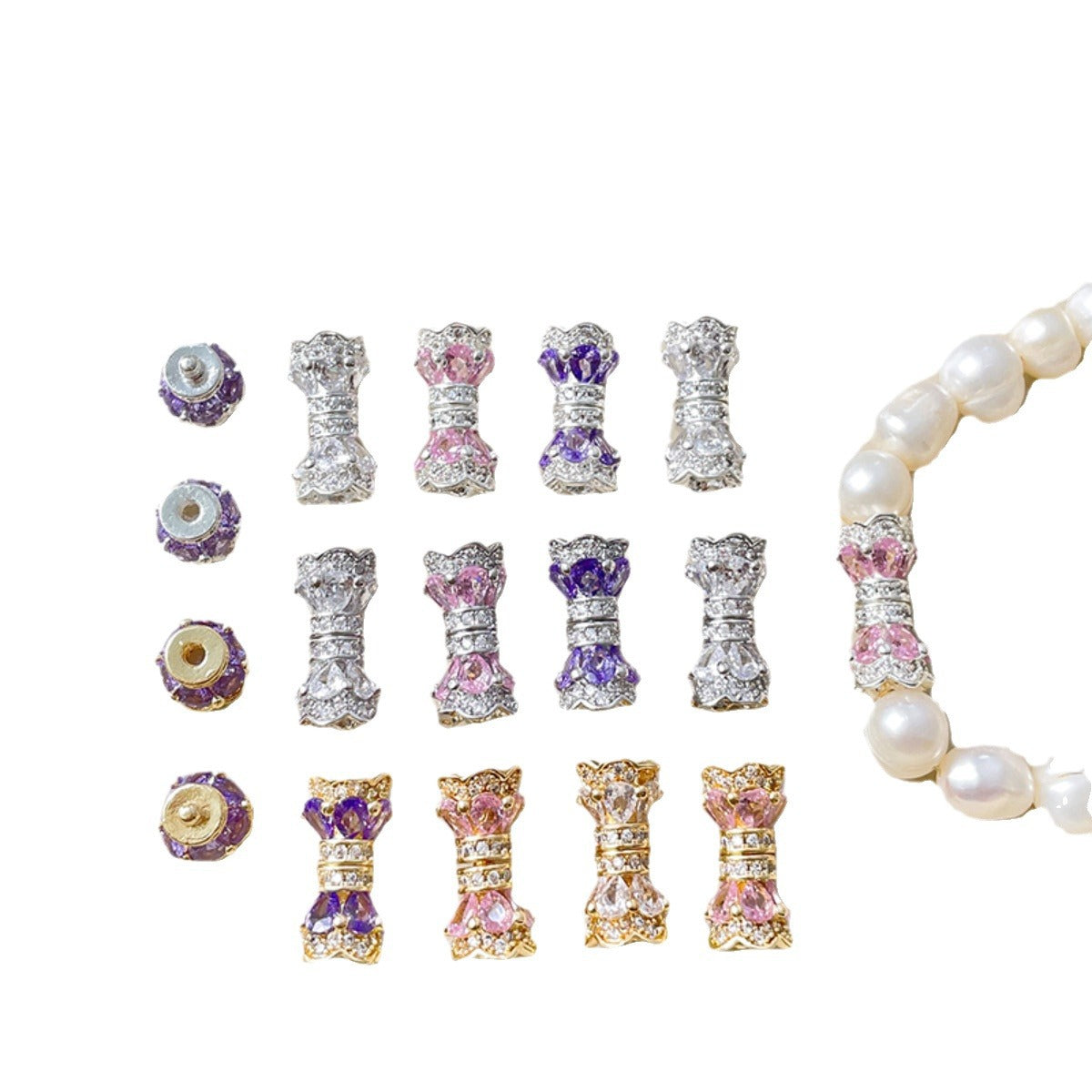 Wholesale Small Waist Screw Buckle 18k Color-retaining Real Gold Inlay Zirconium Pearl Buckle DIY Bracelet Material