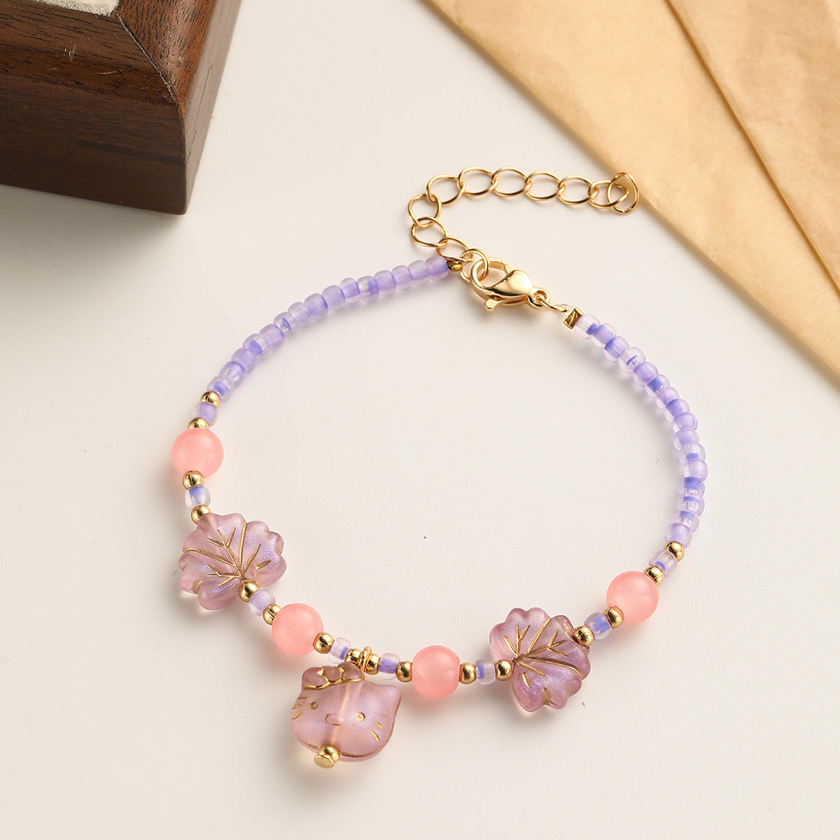 Wholesale Literary Retro Golden Colorful Glass Beaded Bracelet