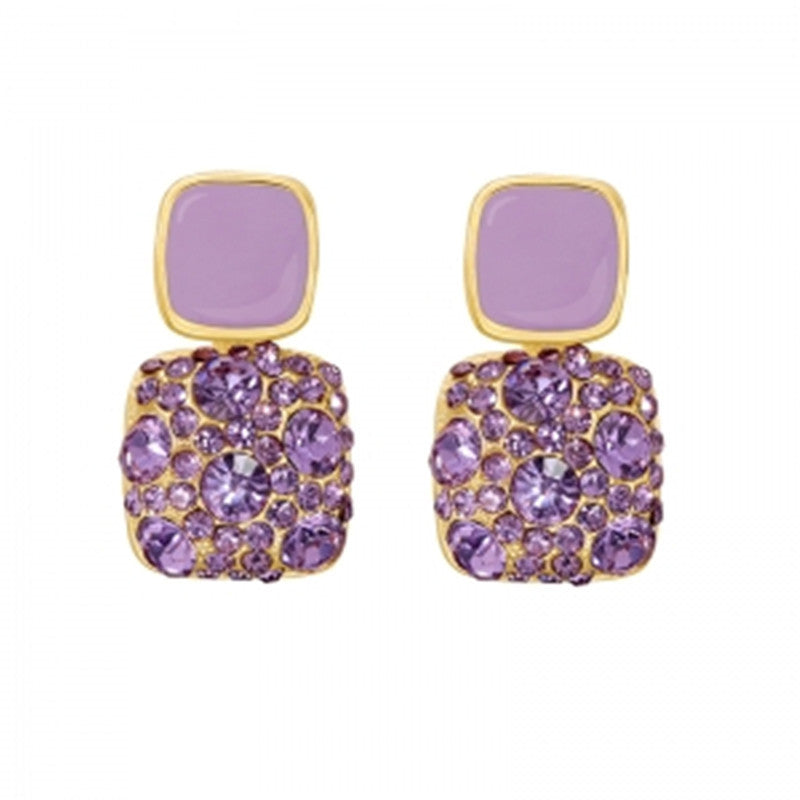 Wholesale Purple retro square full diamond drip oil earrings