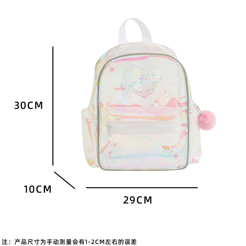 Wholesale  Transparent Kidsren' s Backpack Girl Heart Laser Travel Waterproof Leisure Bag