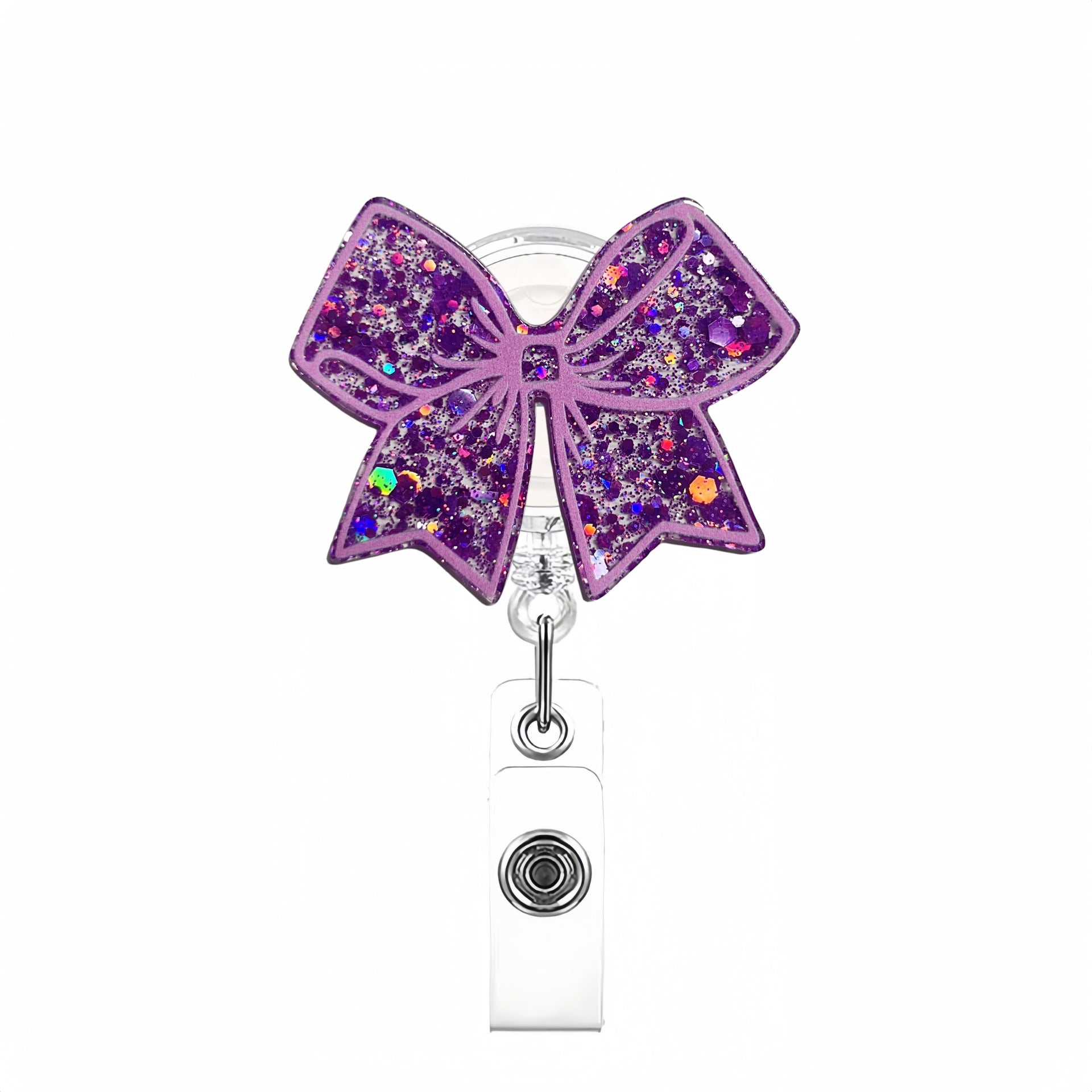 Wholesale Shiny acrylic bow rotating easy-pull buckle retractable buckle keychain