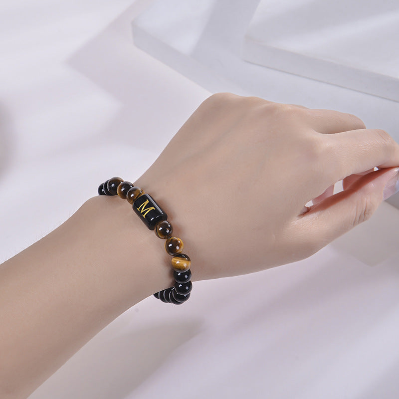 Wholesale Natural Tiger Eye Stone 26 Letter Obsidian Bracelet