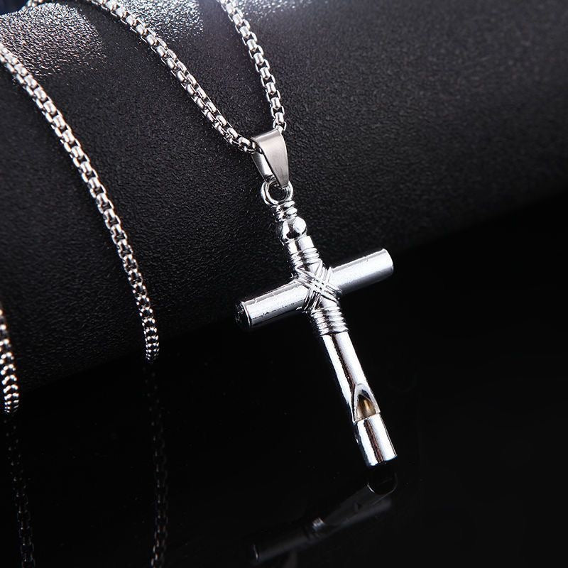 Wholesale  Retro Color-free Male Decoration Cross Pendant Necklace Simple Woolen Chain