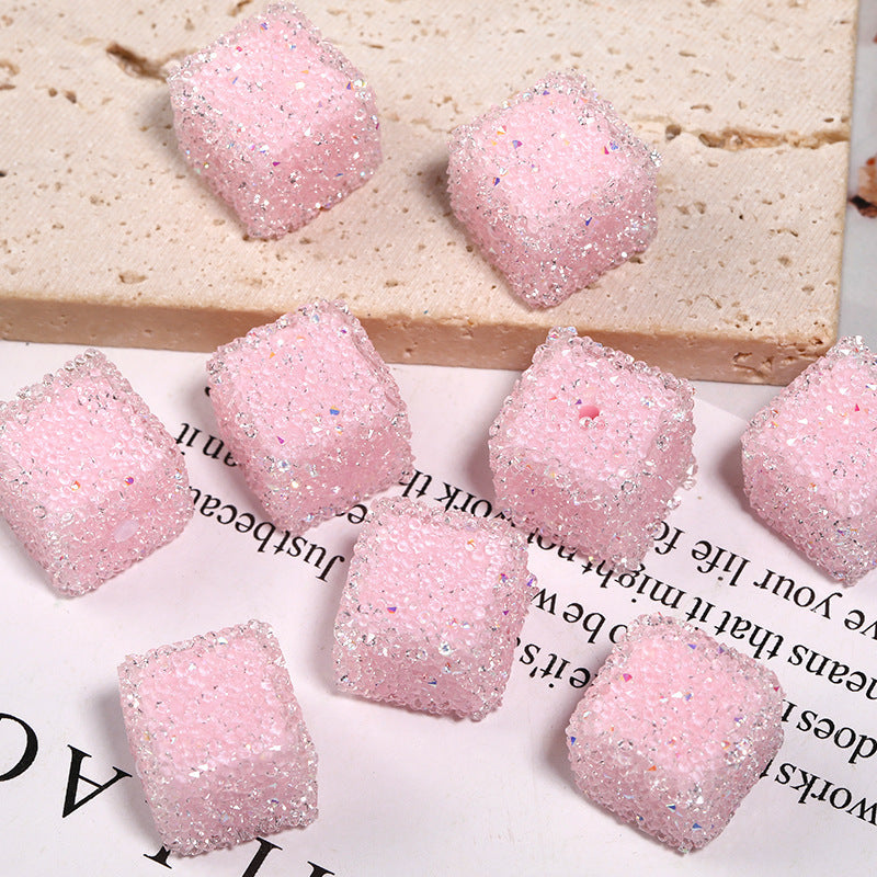 Wholesale 5pcs  Glittery candy-colored rhinestone soft candy square beads
