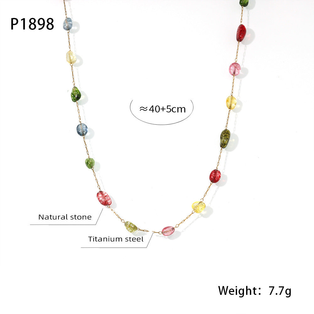 Wholesale Double Layer Dopamine Natural Stone Heart-Shaped Letter Clavicle Necklace