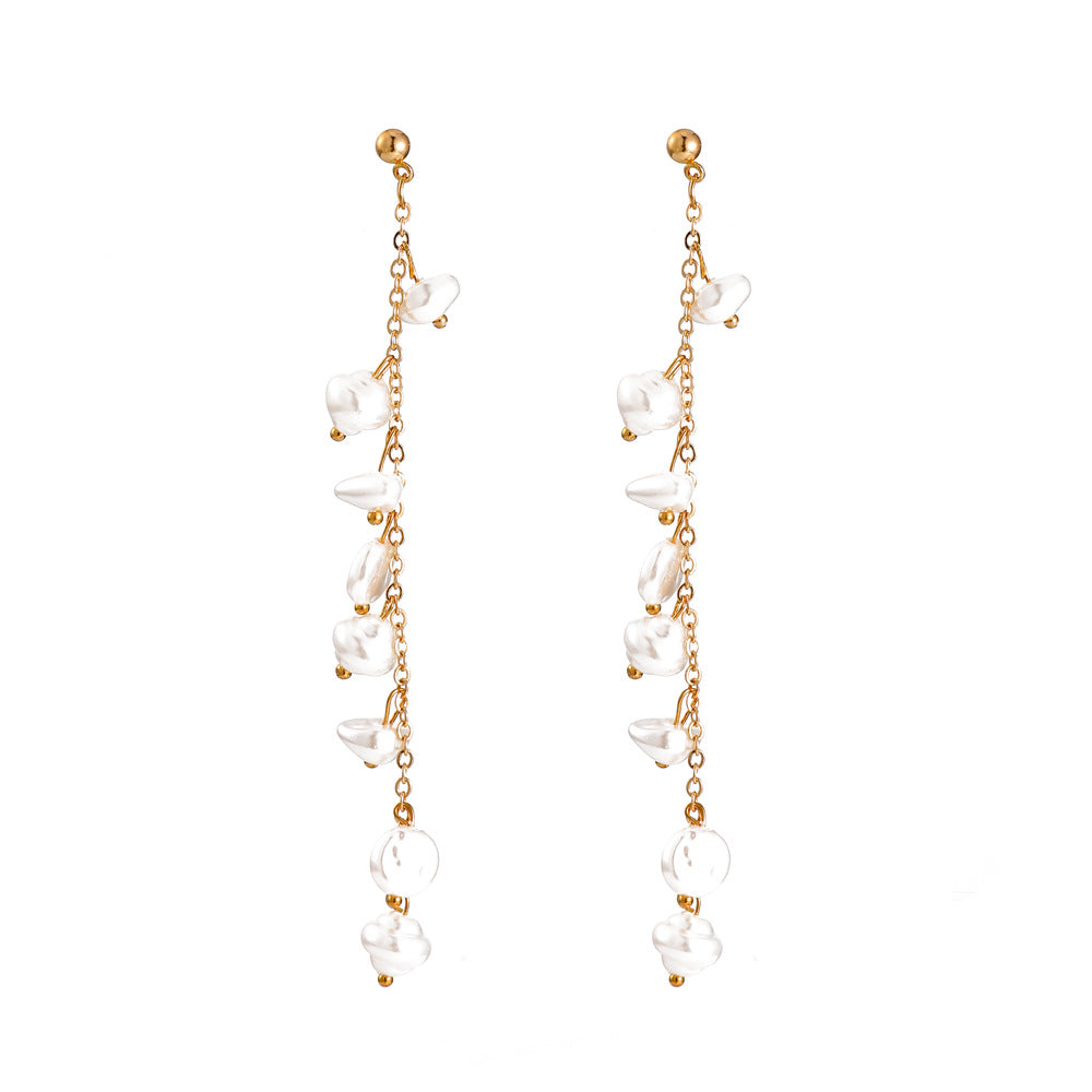 Wholesale Pearl Long Tassel Alloy Earrings