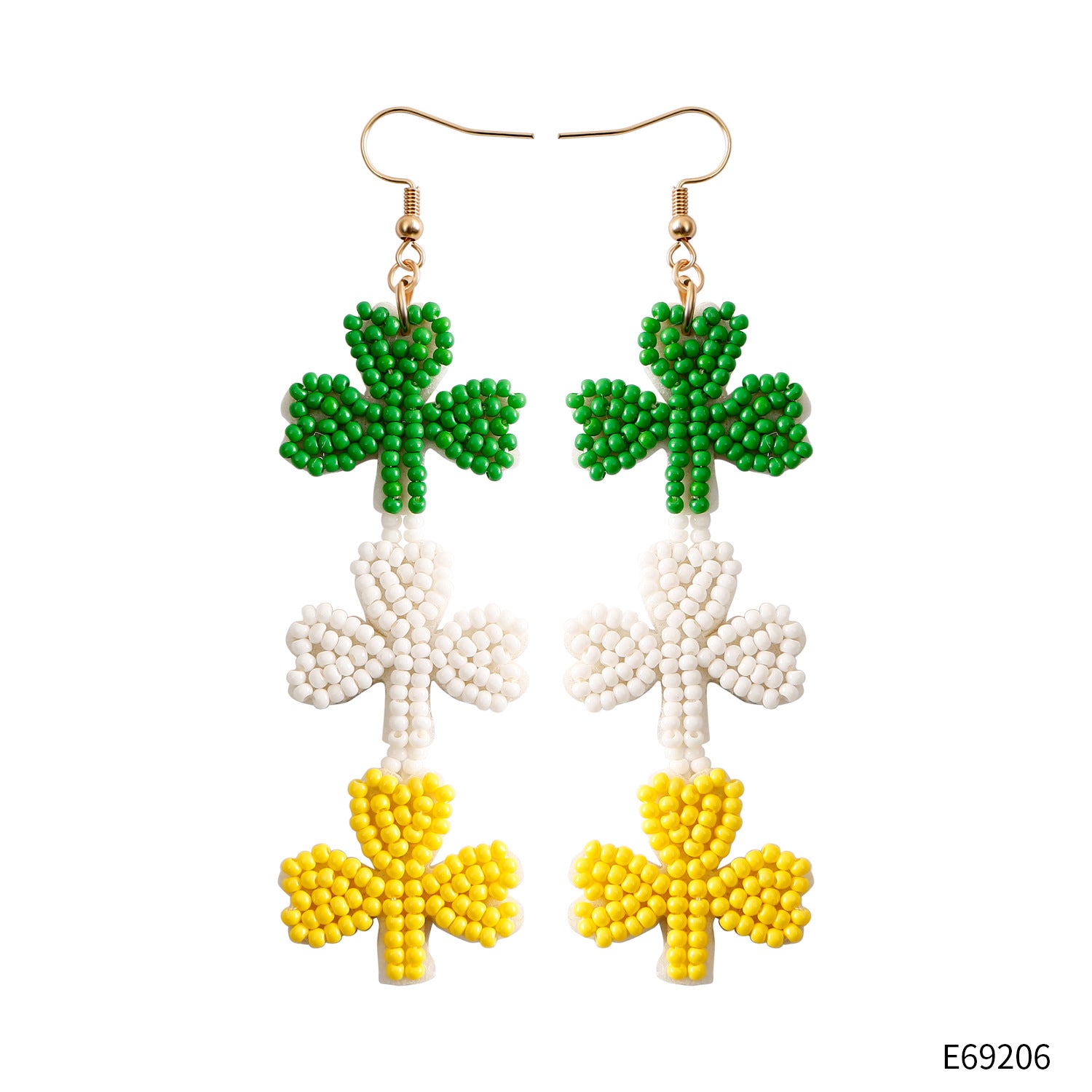 Wholesale St. Patrick's Day Shamrock Tricolor Rice Beads Earrings