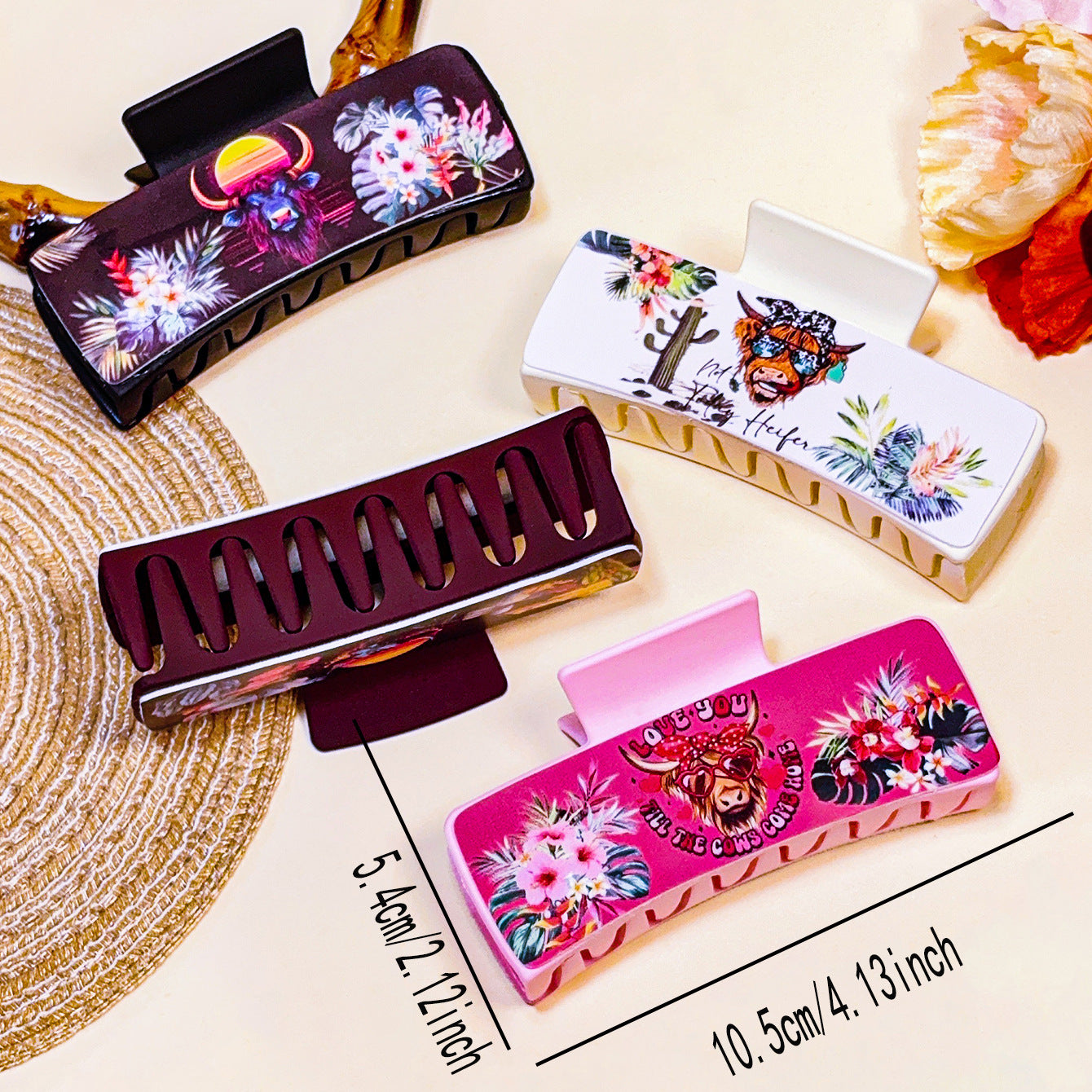 Wholesale  Bohemian Shark Clip with Western Cowboy Cowhead Square Leather Grip