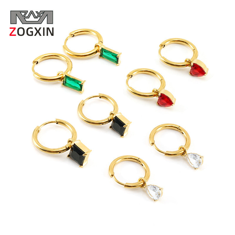 Wholesale Titanium Steel Colored Zircon 18K Stainless Steel Cube Diamond Temperament Earrings