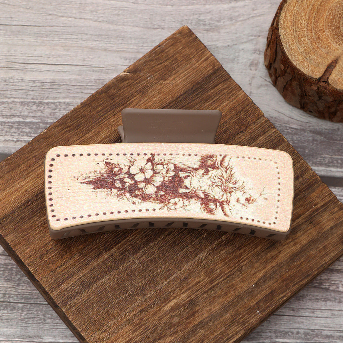 Wholesale Western Style Cactus Print Pattern Leather Hairpin Shark Clip