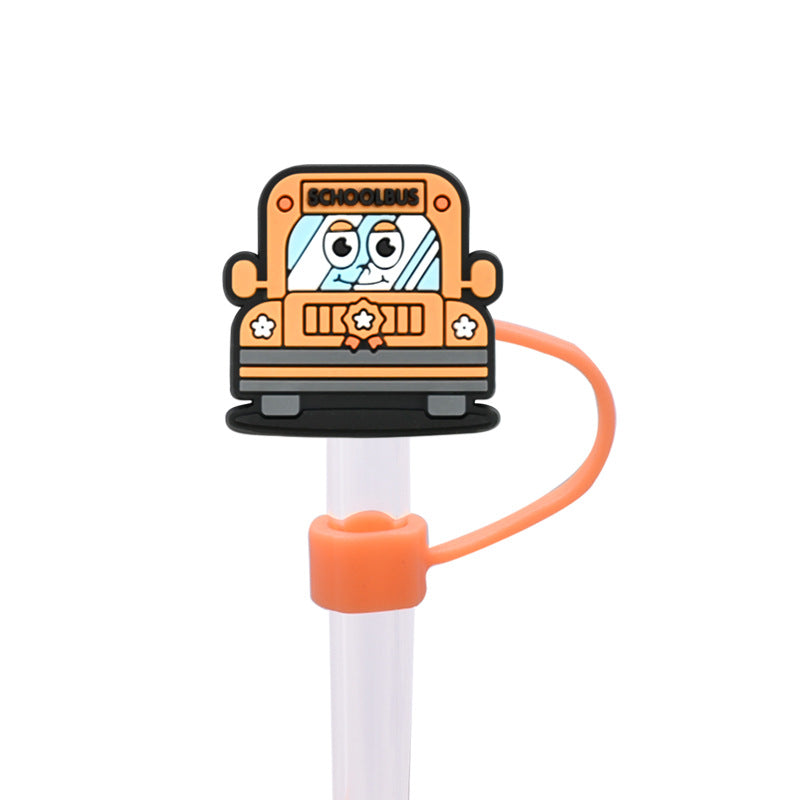 Wholesale Random 100pcs/pack  School Series Dust Stopper Straw Hat Straw Tube Cap