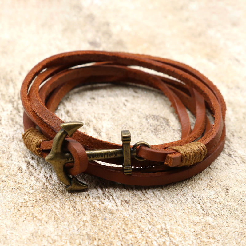 Wholesale Ship Anchor Bracelet Multi-layer Cowhide Bracelet