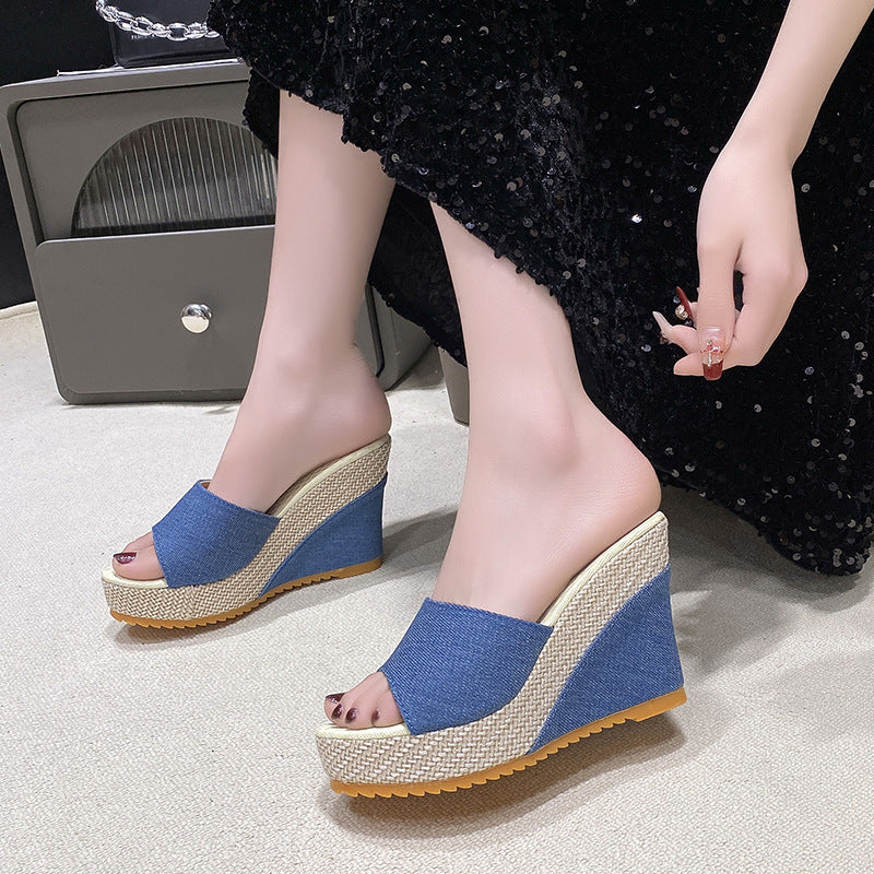 Wholesale Thick Bottom High Heel Slides Open Toe Women's plus size Slippers