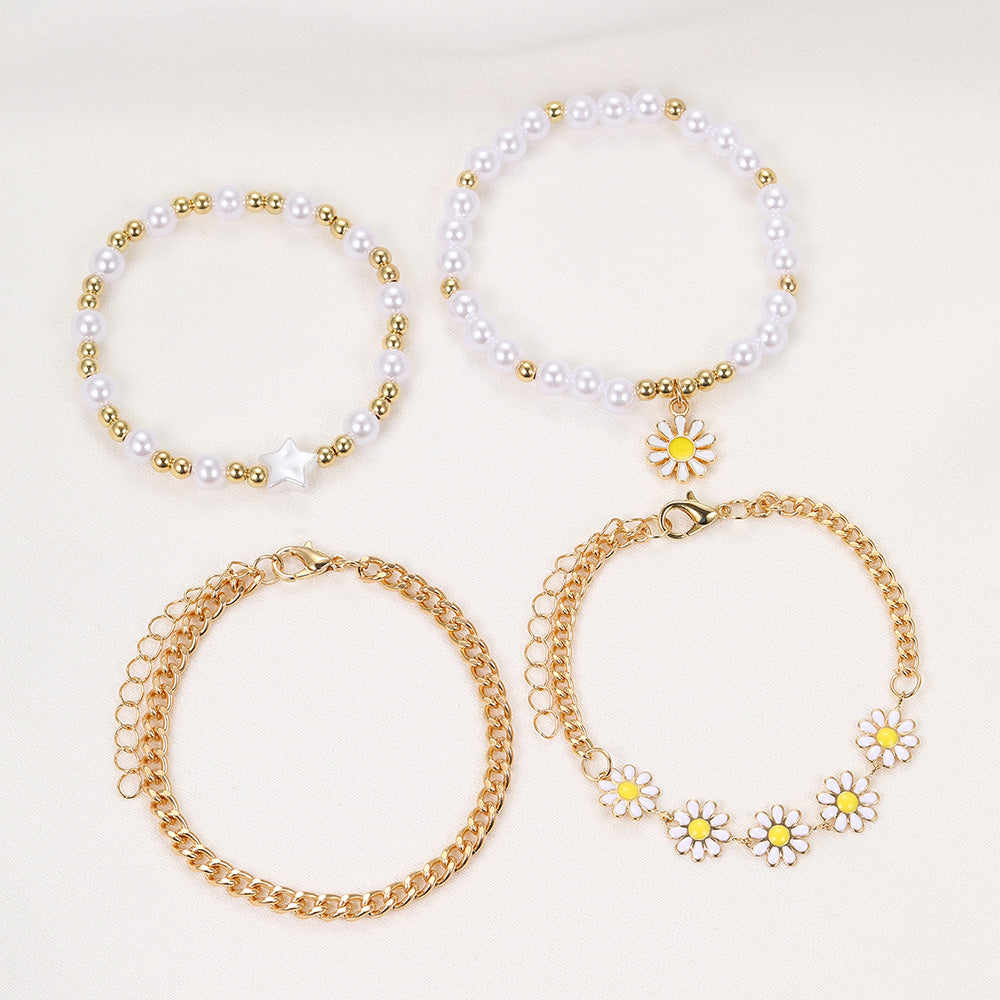 Wholesale Small Gold Bead Pearl Alloy Bracelet Set