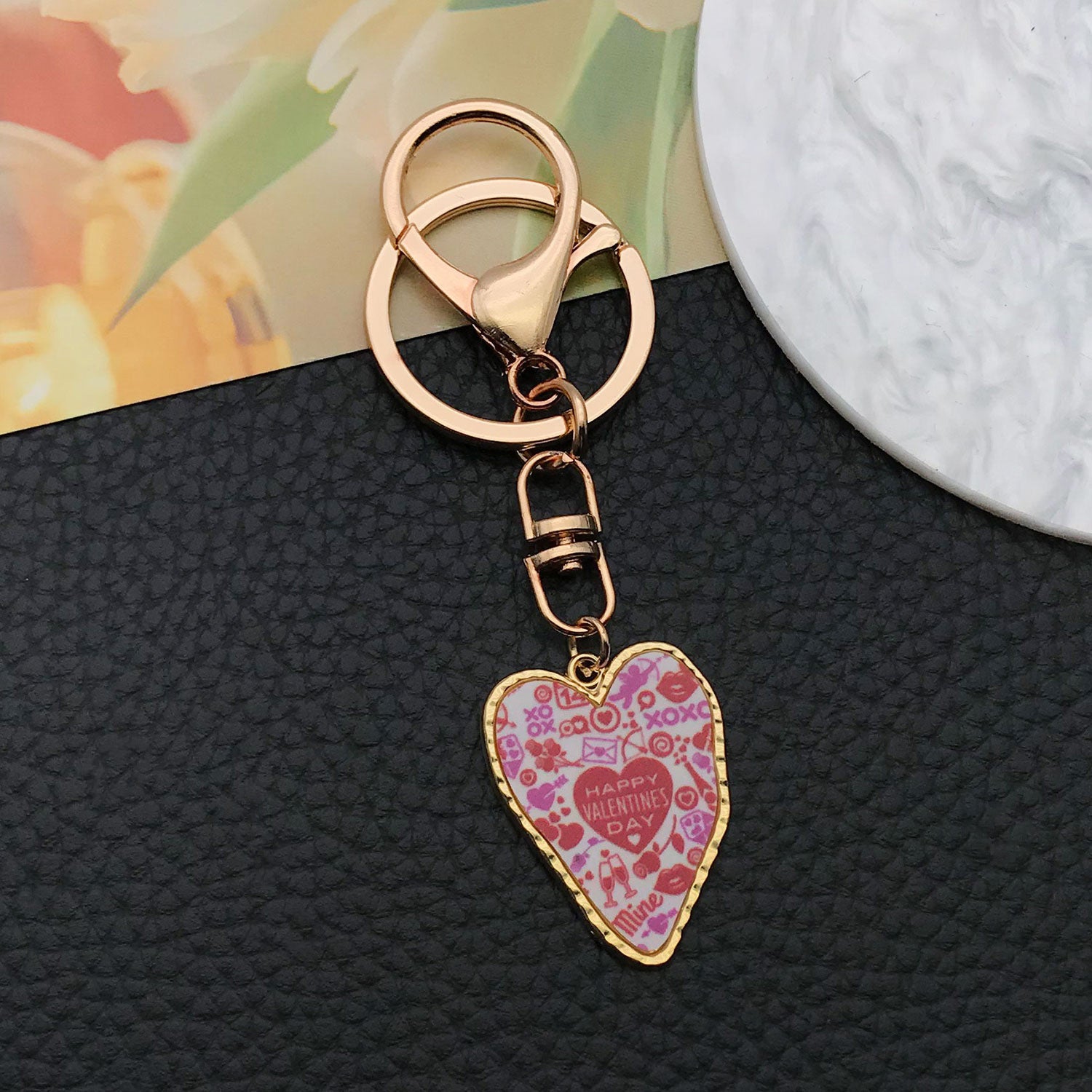 Wholesale  Product Oil Dropping Pink Love Printing Valentine' s Day  Keychain