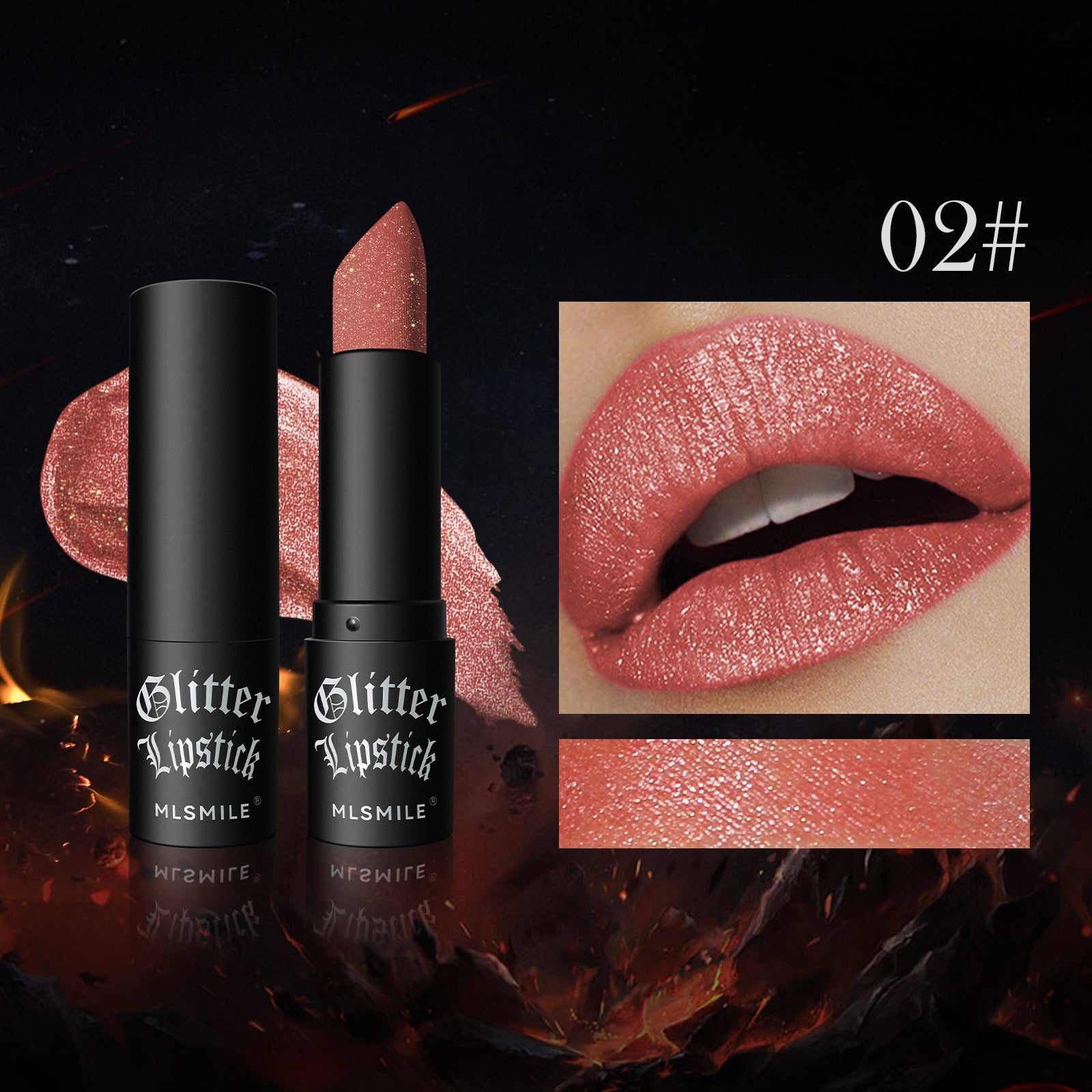 Wholesale MLSMILE Non-stick Glass Matte Lipstick Flash Diamond Lipstick Halloween Dark Vampire Makeup