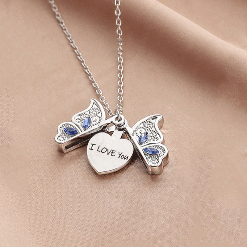 Wholesale Mother's Day ILoveYou Diamond Butterfly Openable Necklace