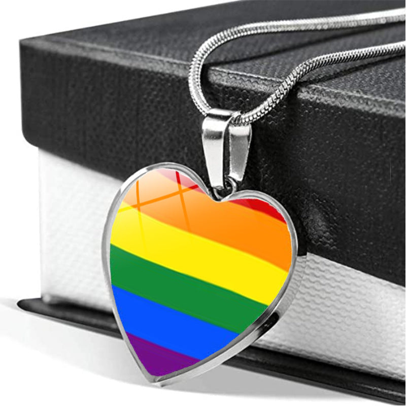 Wholesale Rainbow Time Gemstone Heart Pendant Alloy Necklaces