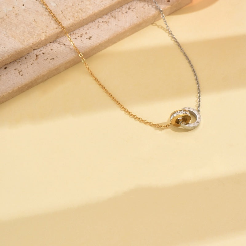 Wholesale Stainless steel gold and silver two tone circular single row rhinestone necklace  bracelet  and earrings