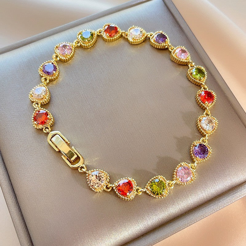 Wholesale Rainbow zircon purple heart diamond inlaid bracelet