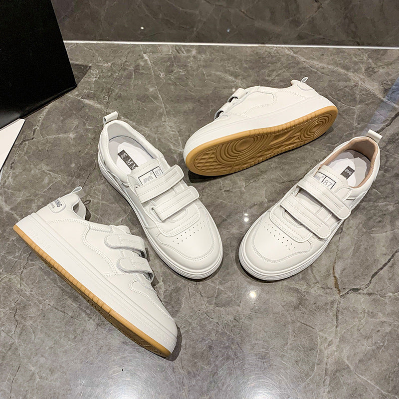 Wholesale 2023 Leather Thick Sole Casual Sports Velcro Small White Shoes