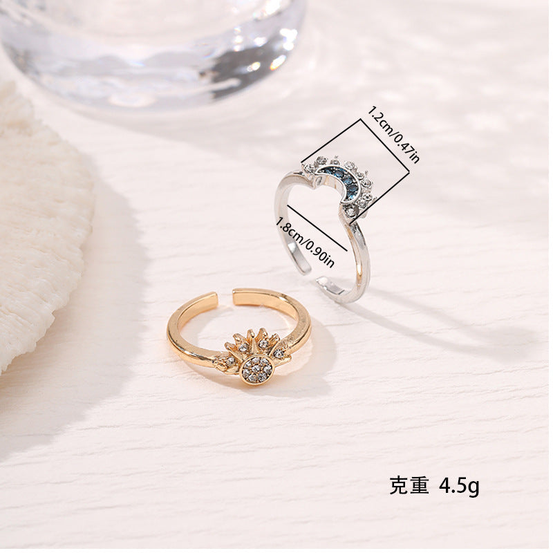 Wholesale Sun and Moon Shine Together, Stacked and Personalized, Simple Design, Diamond-set Sun and Moon Couple Rings