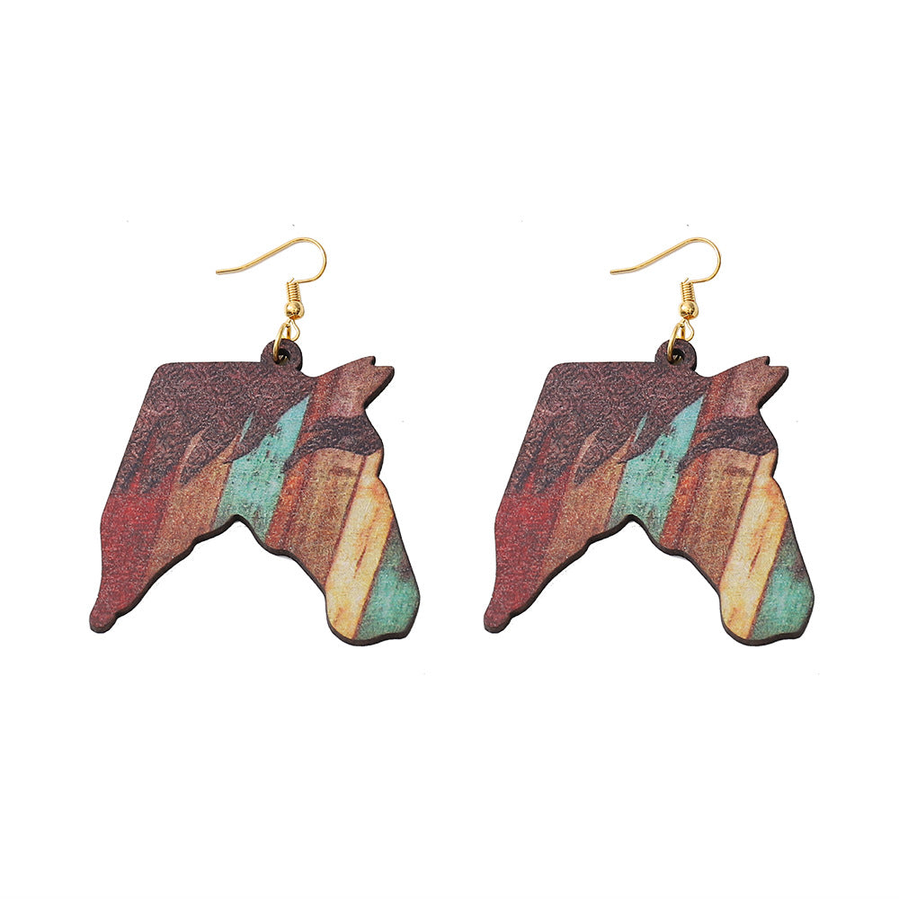 Wholesale American Texas Western Style Retro Colorful Double-sided Wooden Earrings