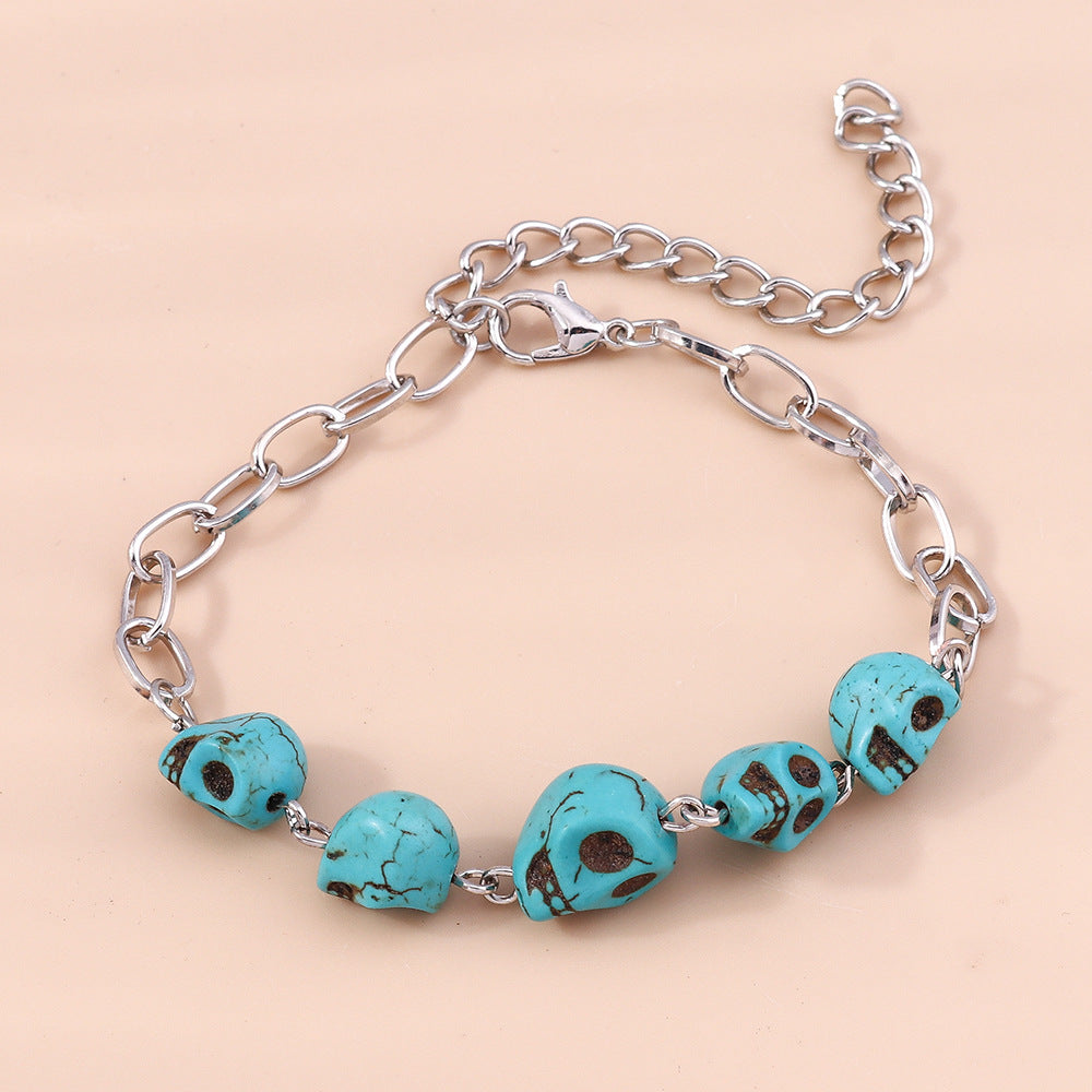 Wholesale Turquoise Vintage Skull Alloy Bracelet