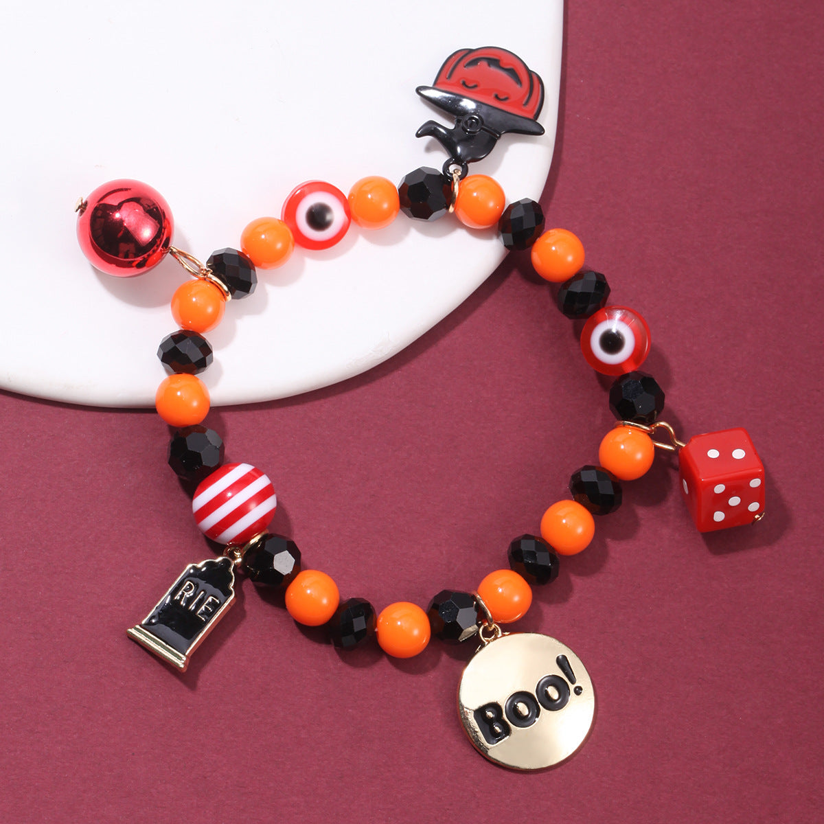 Wholesale Halloween Horror Skull Orange Bat Pumpkin Pendant Elastic Bracelet