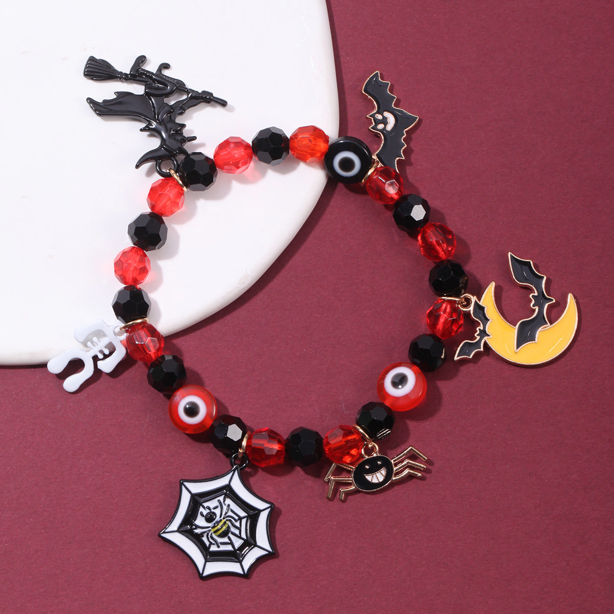 Wholesale Halloween Horror Skull Orange Bat Pumpkin Pendant Elastic Bracelet