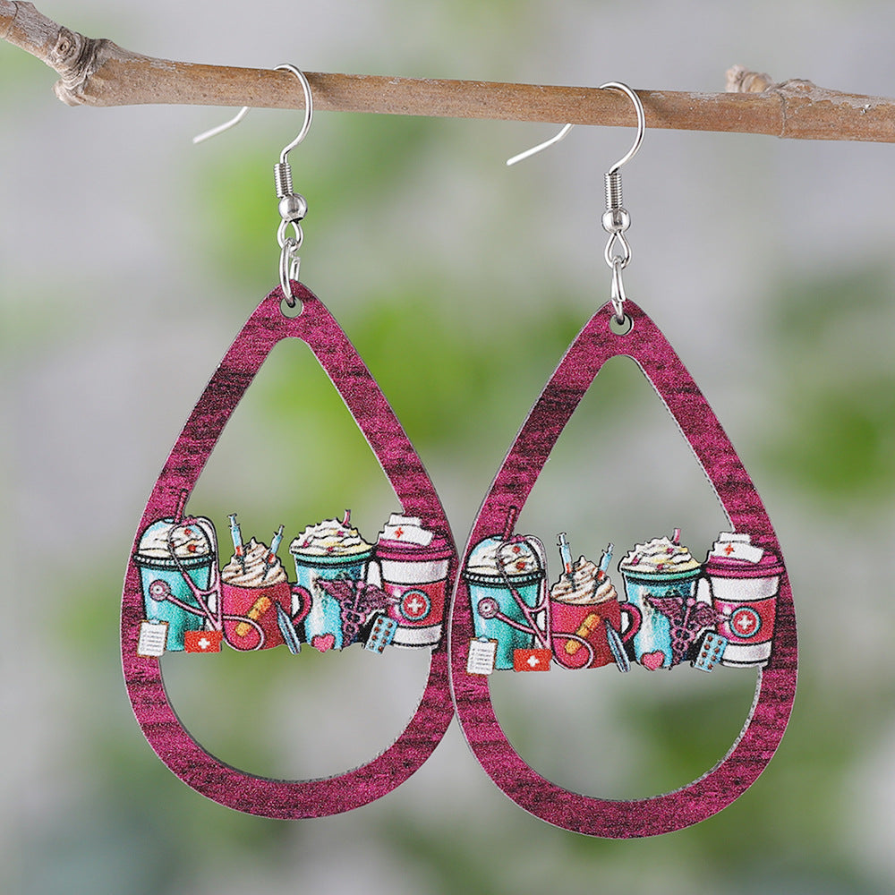 Wholesale Leopard Print Colorful Water Drop Double-Sided Earrings