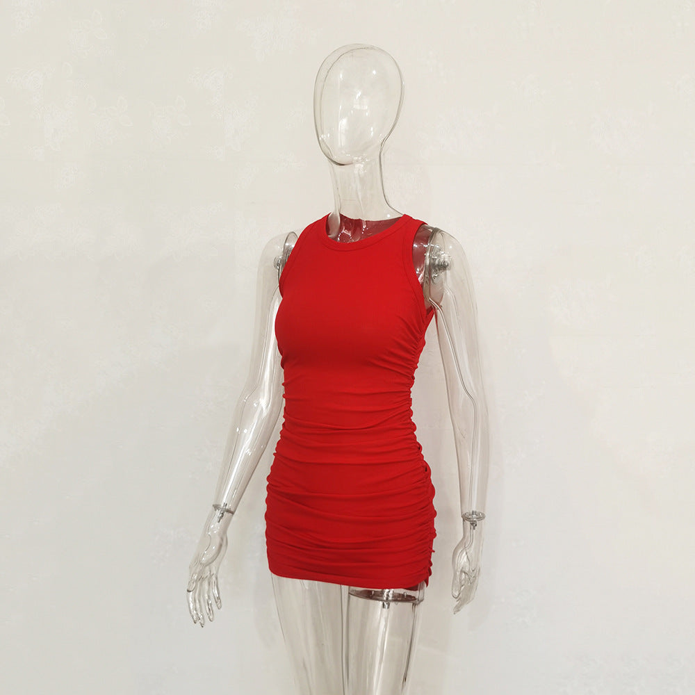 Wholesale Pleated Ribbed Fitted Dress