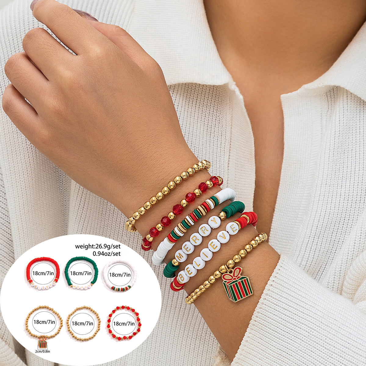 Wholesale Christmas letter contrasting bracelet Layered Bracelet Set