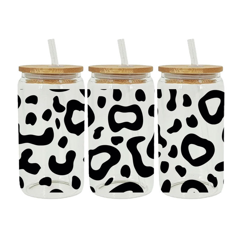 Wholesale Black and white cow pattern  16oz Cup UV DTF Wraps
