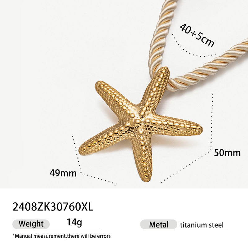 Wholesale Tyna European and American Light Luxury 18K Gold Stainless Steel Conch Sea Star Sun Thick Rope Necklace All-match Cross-border Trendy Jewelry