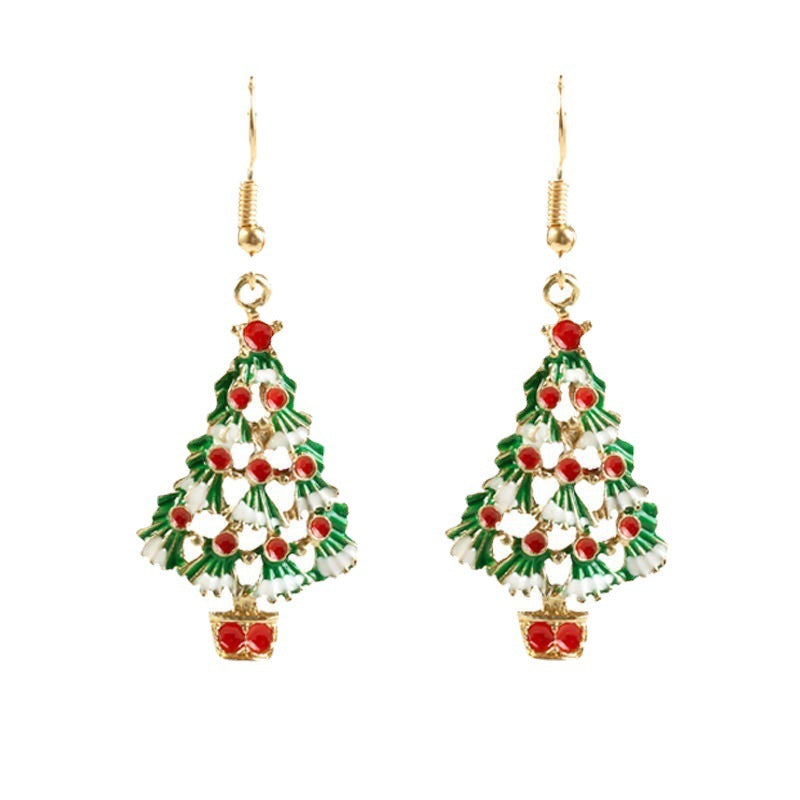 Wholesale Christmas Colorful Cartoon Cute Oil Dropping Christmas Tree Earrings Necklace Set