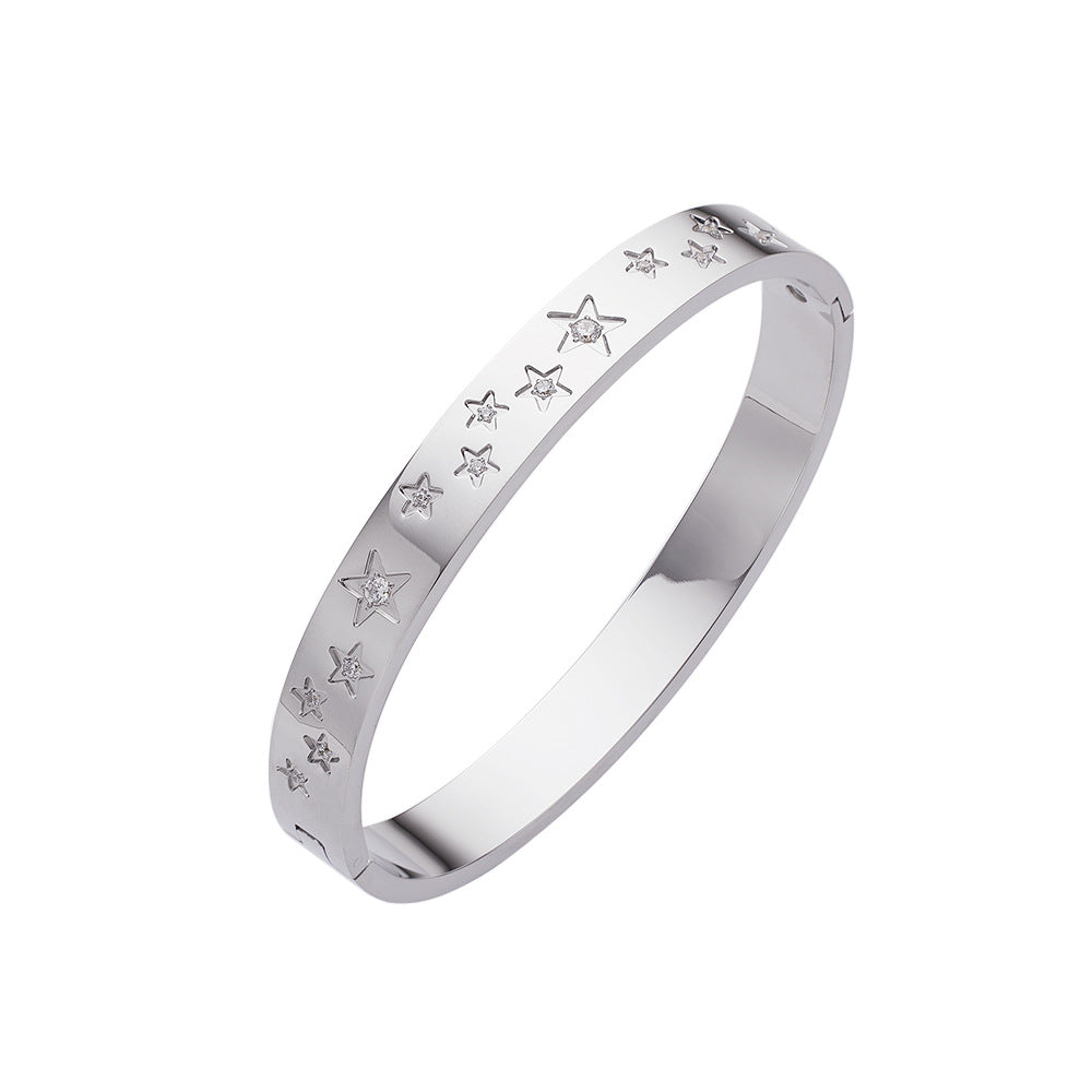 Wholesale Pentagram Zircon Titanium Steel Bracelet