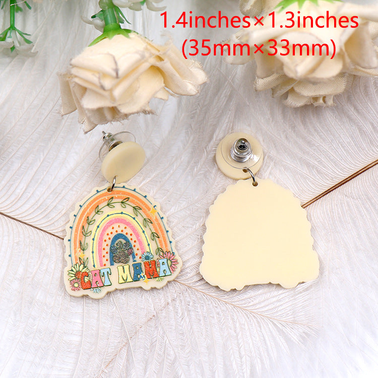 Wholesale Mother's Day Acrylic Rainbow Cat Mama Earrings