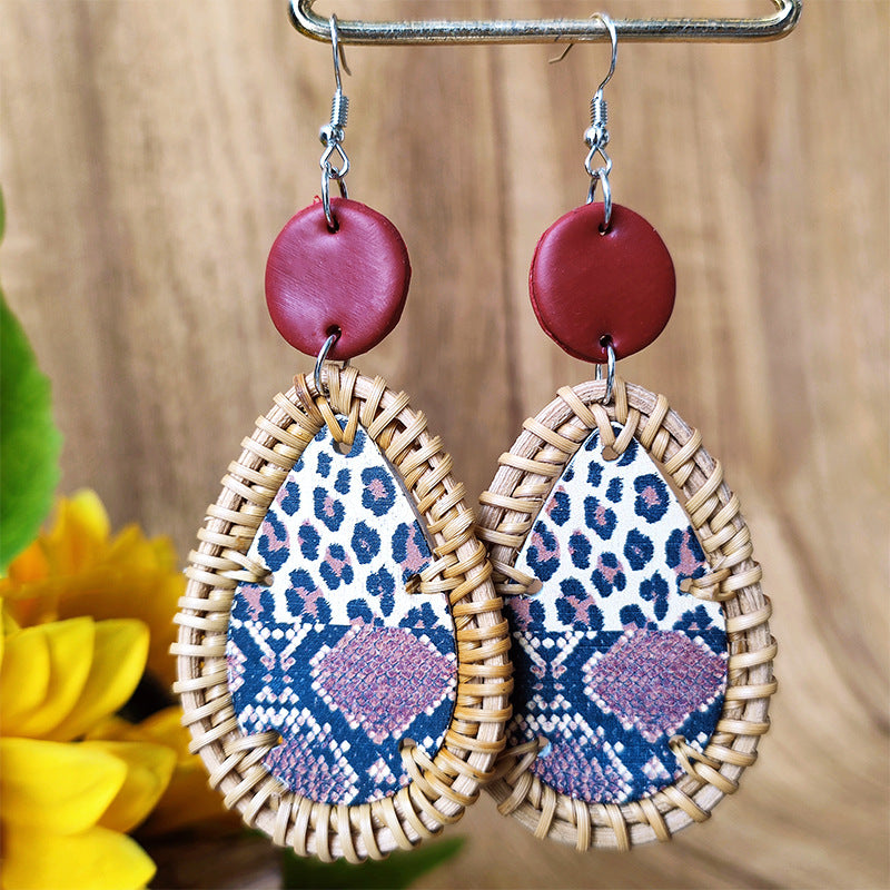 Wholesale 3 Pairs/Pack Polymer Clay Rattan Copper Braided Leopard Zebra Print Earrings