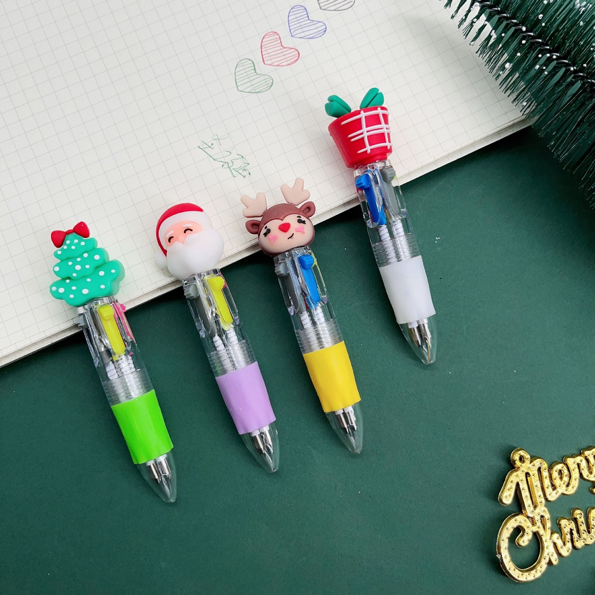 Wholesale Cartoon Christmas Mini Four Color Plastic Ballpoint Pen