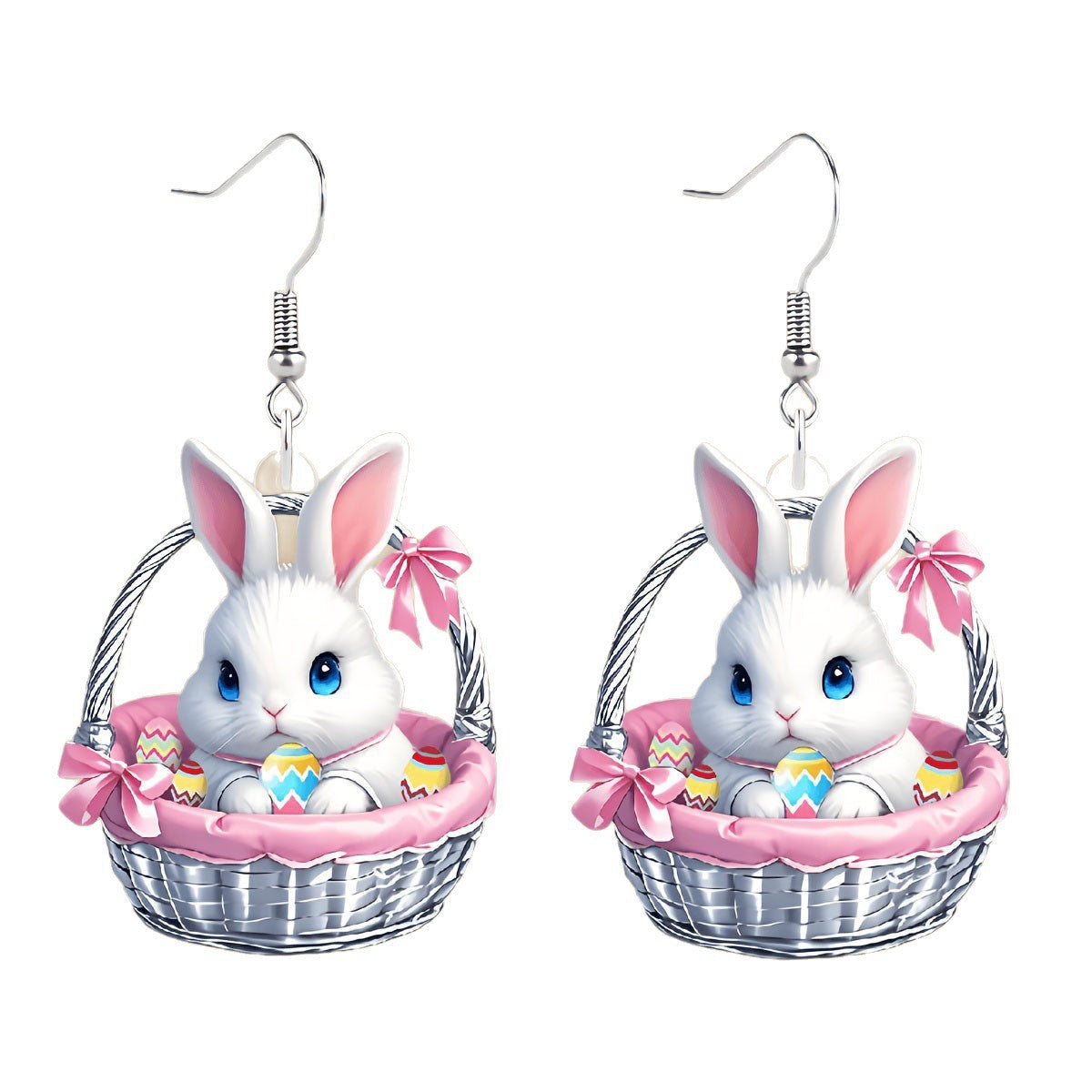 Wholesale Easter colored flower basket rabbit acrylic earrings