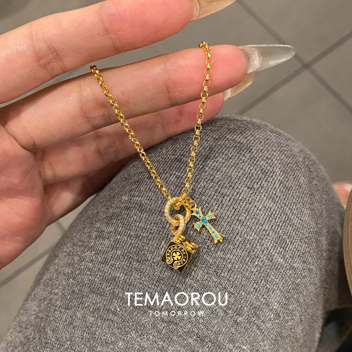 Wholesale Square Cross Solid Dice Pendant Necklace