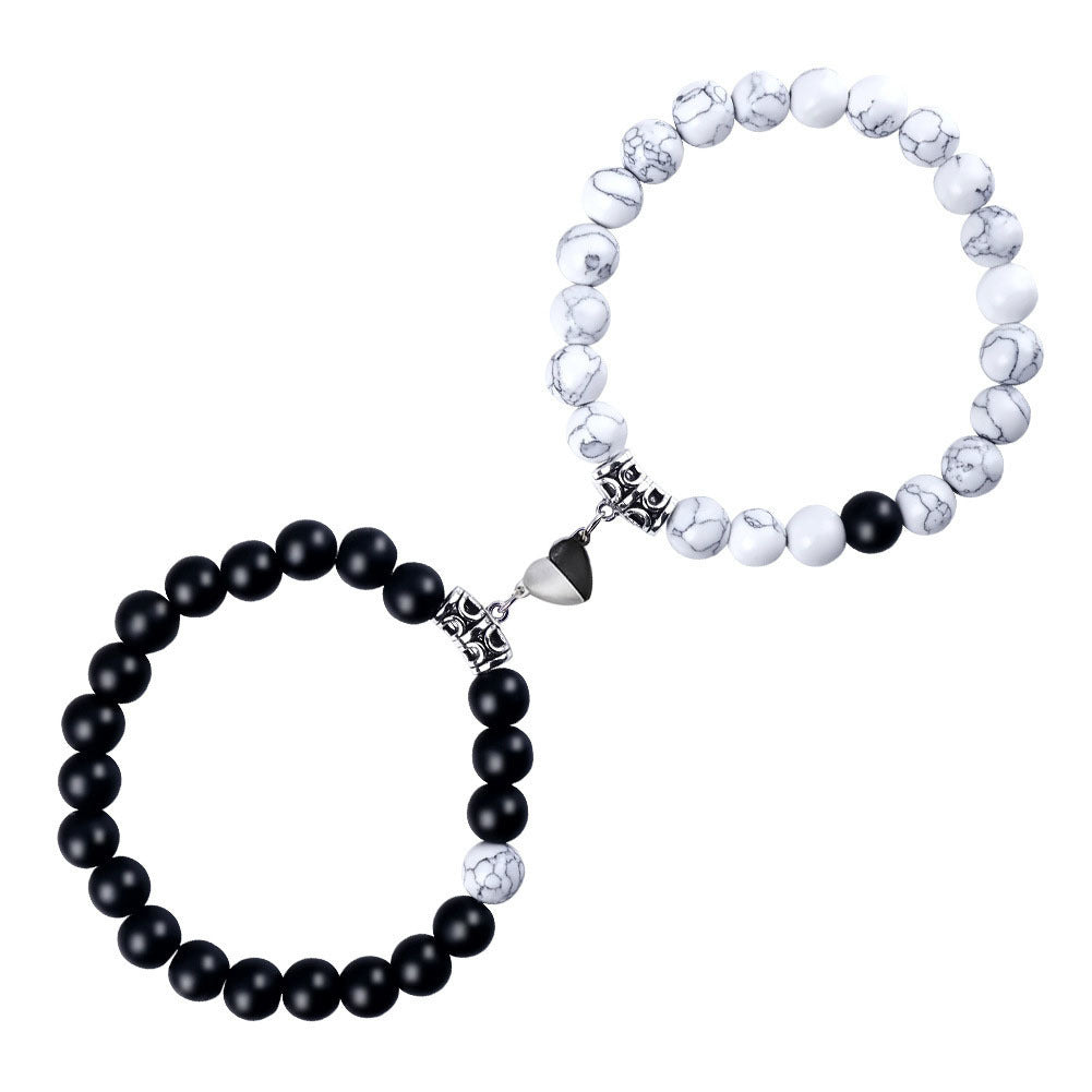Wholesale Heart Magnetic  Agate Beaded Couple Bracelet