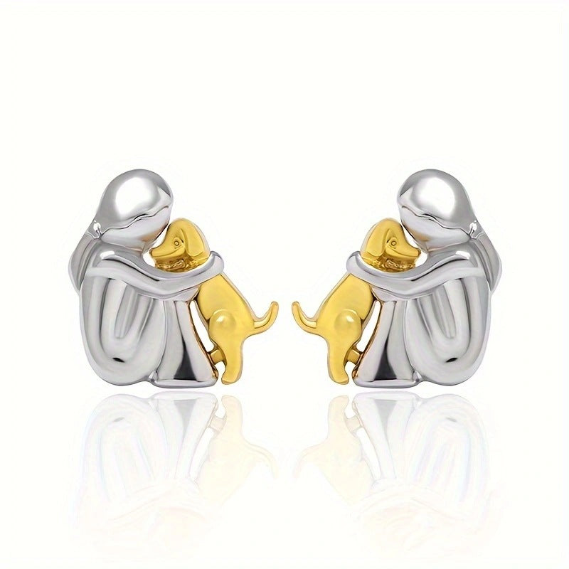 Wholesale Cute girl and dog embracing earrings