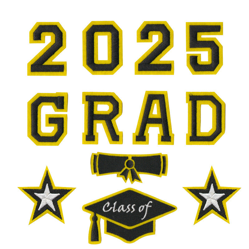 Wholesale Stylish Graduation Iron On Embroidered Patches Set Of 12 Black White Designs For Towels DIY Craft Accessory